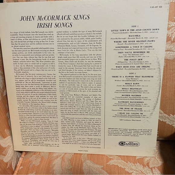 ☘️ Vintage John McCormack Sings Irish Songs 1958 RCA Vinyl Record ☘️ - Picture 5 of 5